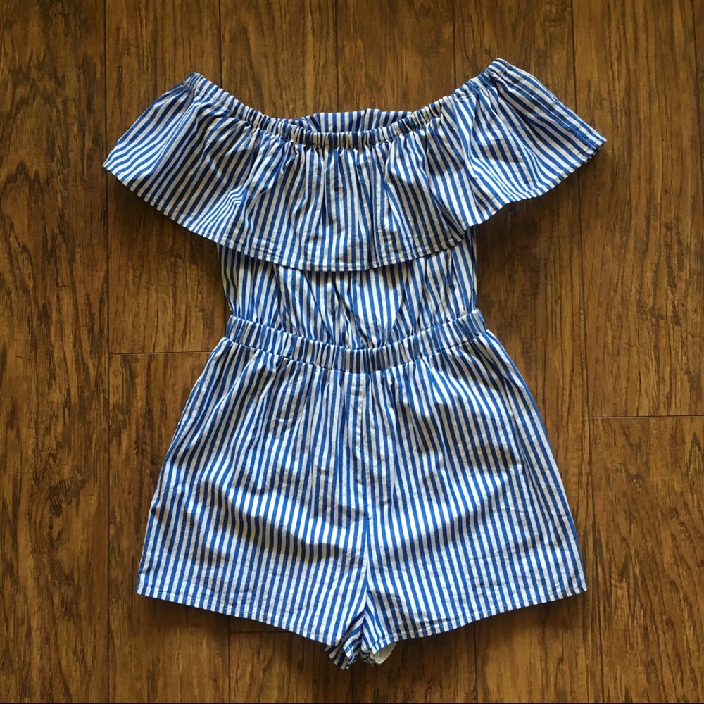 LUCCA Couture Off the Shoulder Striped Romper M
